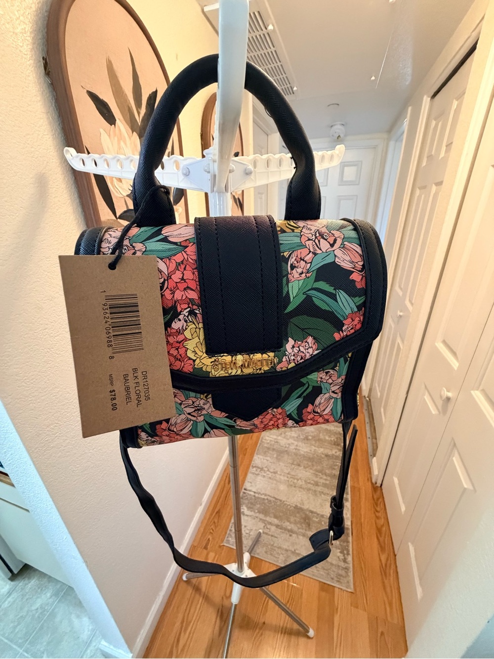 Steve Madden Floral Crossbody Satchel - Black/Pink/Green
